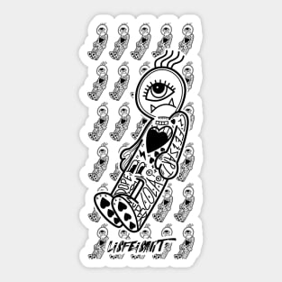 Dope little one eye monster cartoon ink-pencil black-and-white illustration Sticker